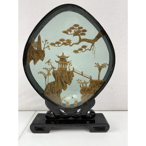 Vintage Chinese Diorama Shadow‎ Box Landscape Art Carved Cork Lacquer Wood - Picture 4 of 6